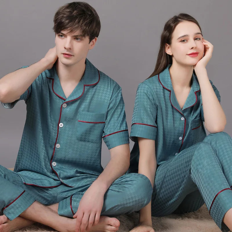 Couple Christmas Pajama Set – Ice Silk Satin Edition