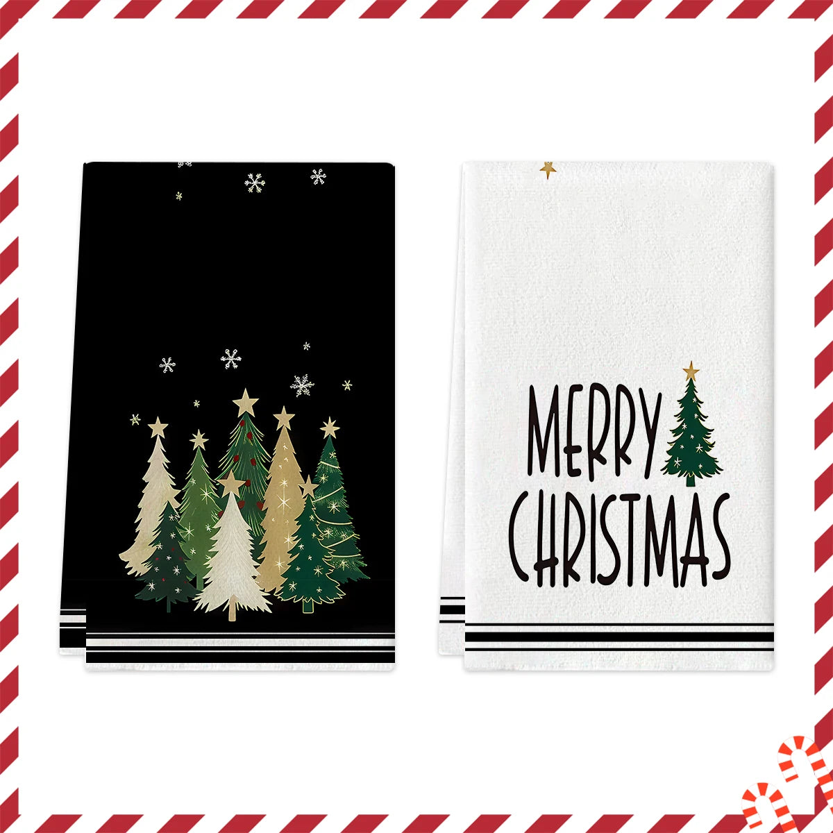 Merry Christmas Kitchen Towels – Star & Forest Edition (Set of 2 / 4)