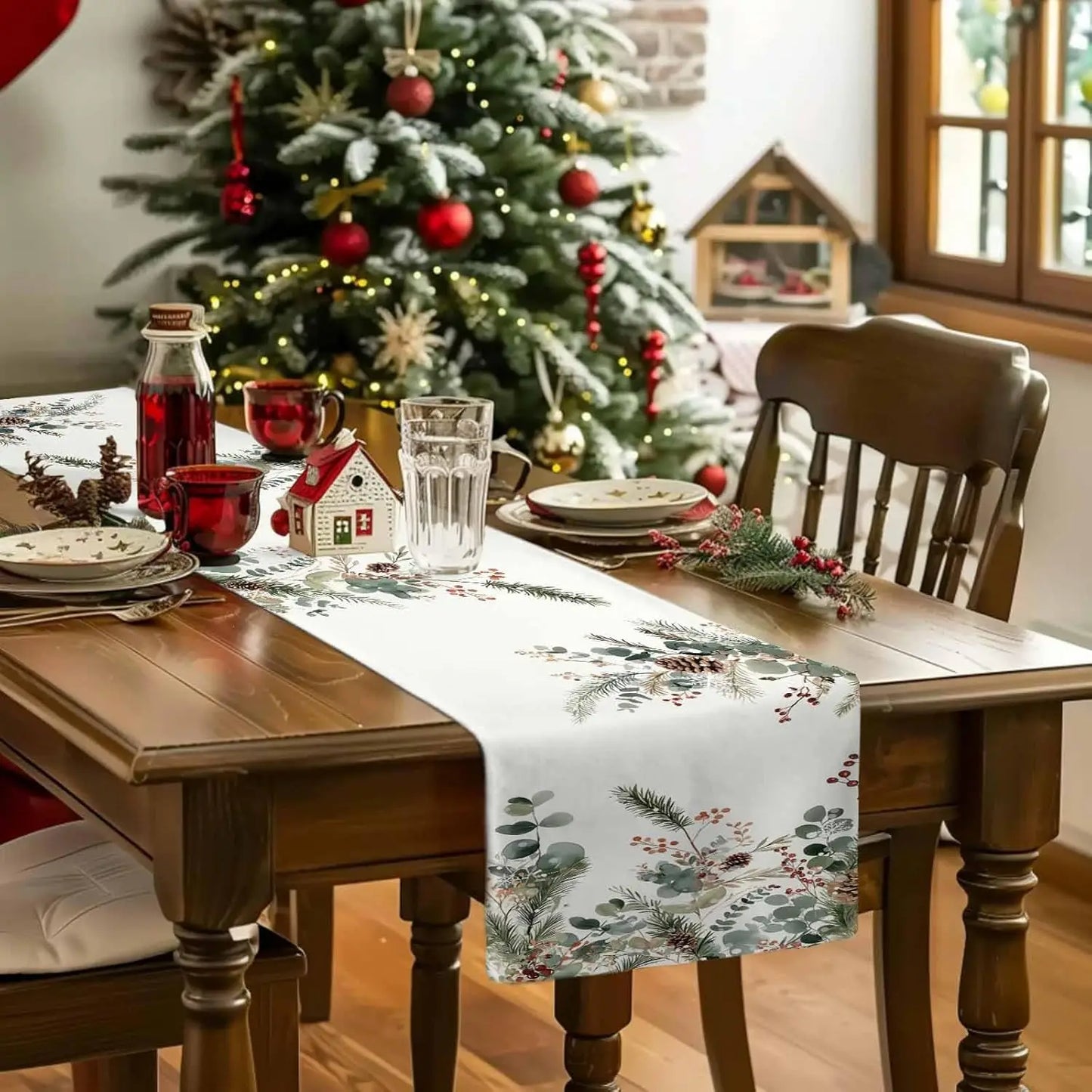 Christmas Botanical Table Runner – Pinecone & Eucalyptus Edition