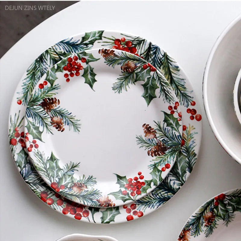 Christmas Holly Ceramic Dinner Plate – Festive Foliage Edition
