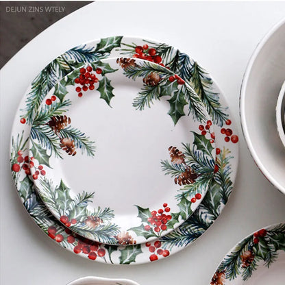 Christmas Holly Ceramic Dinner Plate – Festive Foliage Edition