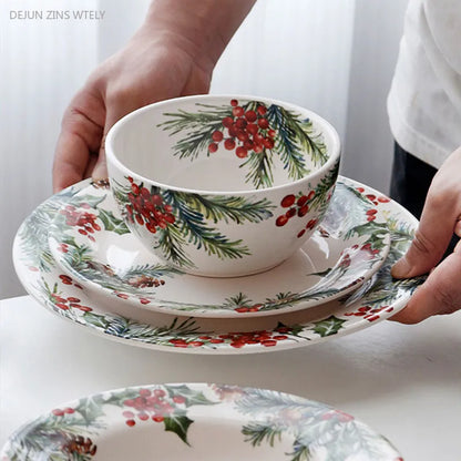 Christmas Holly Ceramic Dinner Plate – Festive Foliage Edition