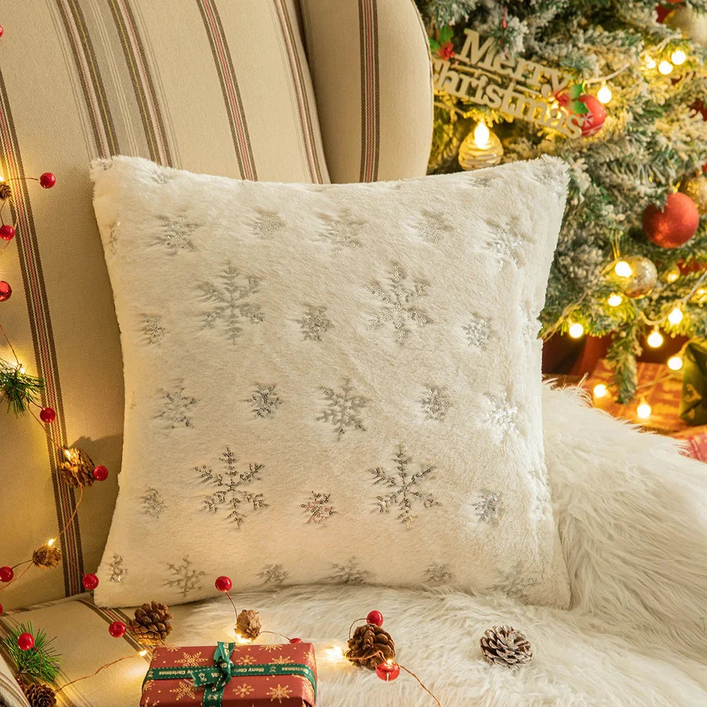 Snowflake Embroidered Cushion Cover – Winter Elegance