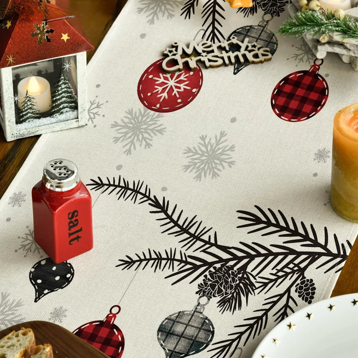 Merry Christmas Table Runner – Red Pine Tree Edition