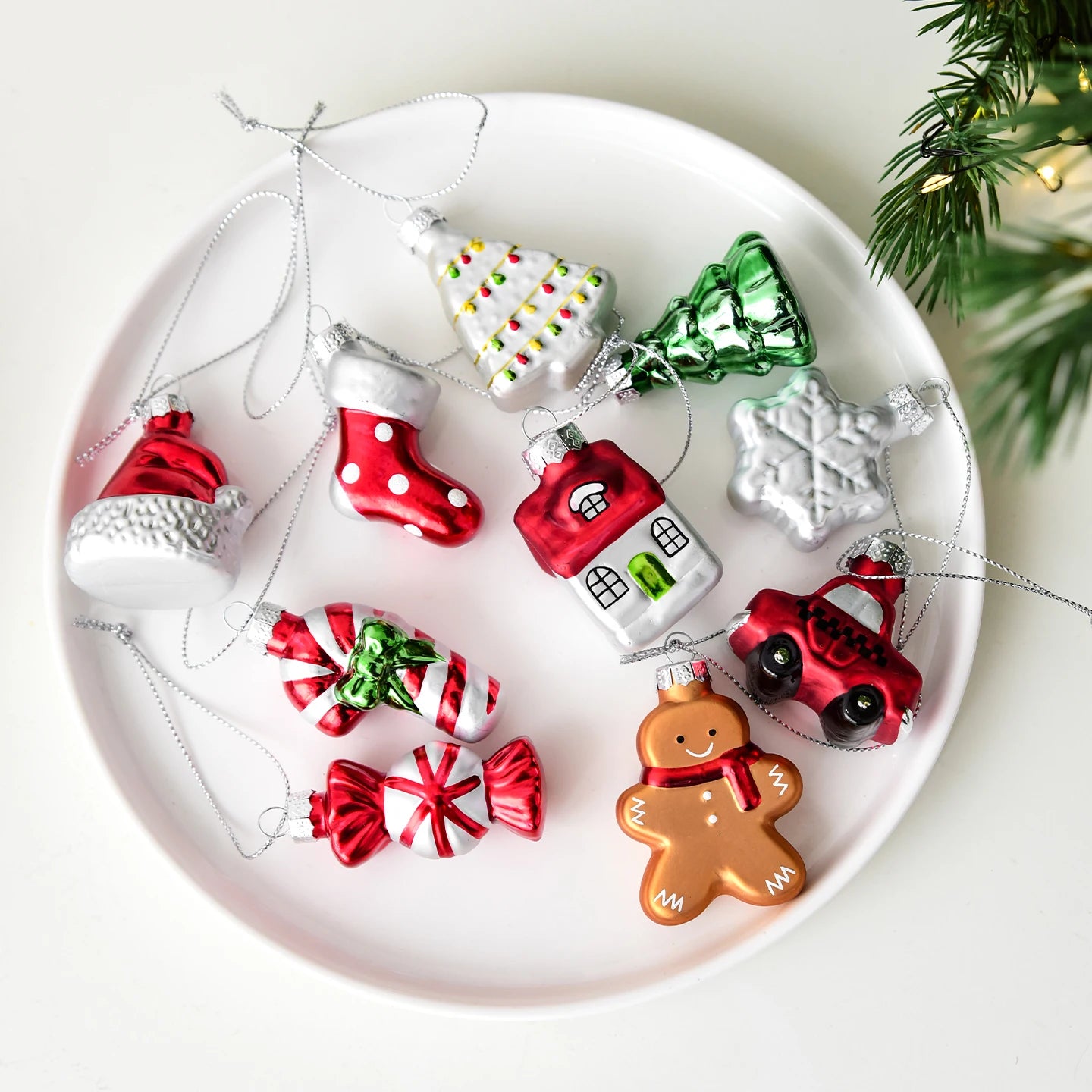 Glass Christmas Ornaments Set – Gingerbread & Tree Edition