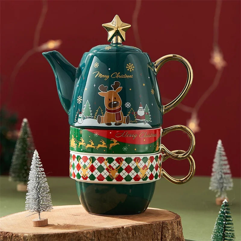 Festive Ceramic Tea Set – Santa & Elk Edition