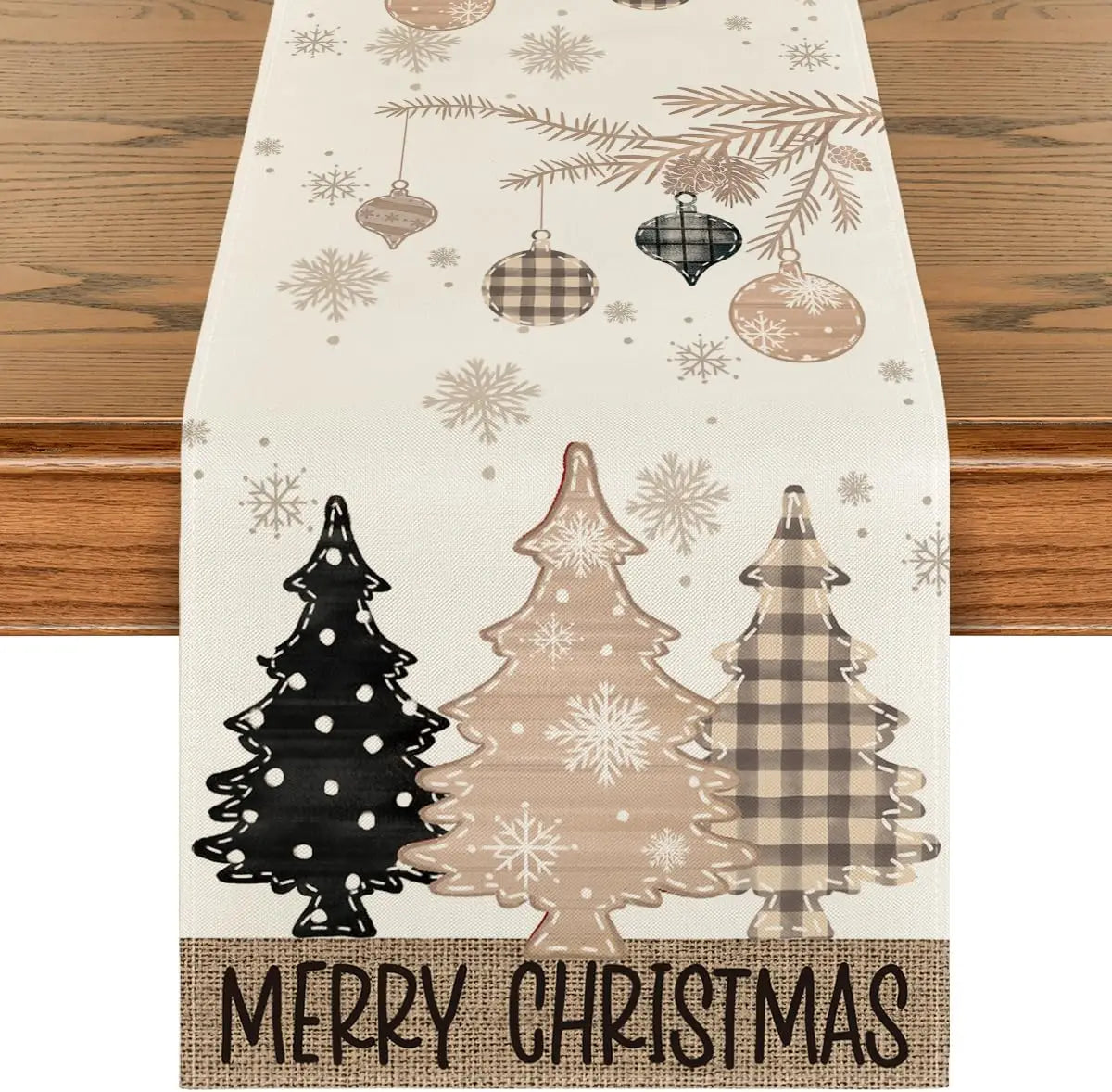 Merry Christmas Table Runner – Red Pine Tree Edition