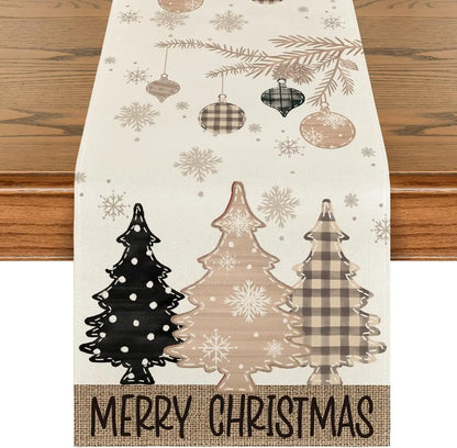 Merry Christmas Table Runner – Red Pine Tree Edition