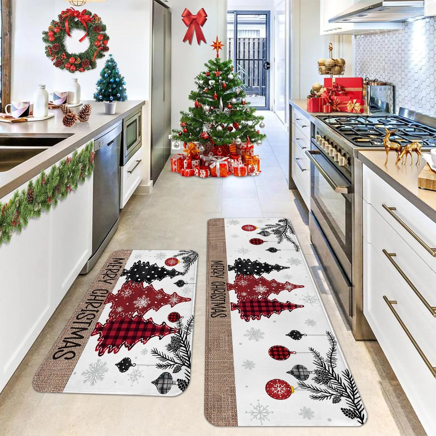 Christmas Kitchen Floor Mat – Tree & Ornament Edition (1 / 2 / 3 pcs)