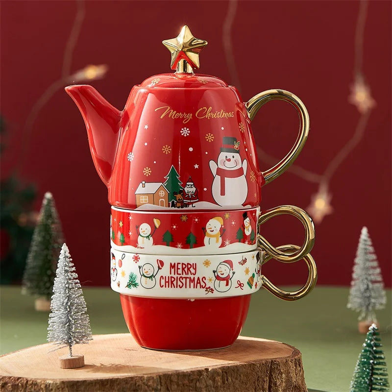 Festive Ceramic Tea Set – Santa & Elk Edition