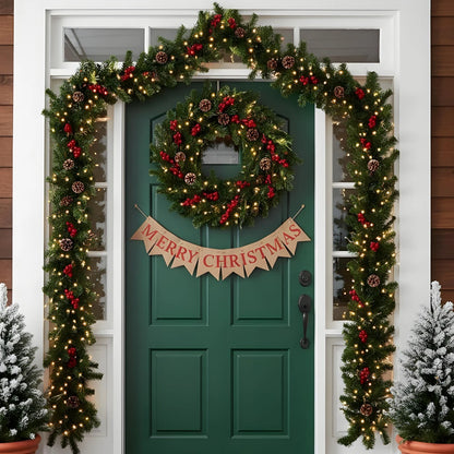 Evergreen Glow 270cm LED Christmas Garland — Pinecones & Red Berries | Seasons Co.