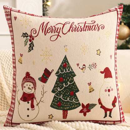 Christmas Tree & Snowflake Cushion Cover – Linen Jacquard Edition