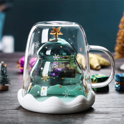 Christmas Tree Double-Wall Glass Mug – Holiday Sparkle Edition