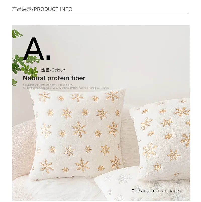 Snowflake Embroidered Cushion Cover – Winter Elegance