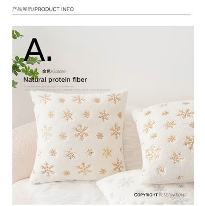 Snowflake Embroidered Cushion Cover – Winter Elegance