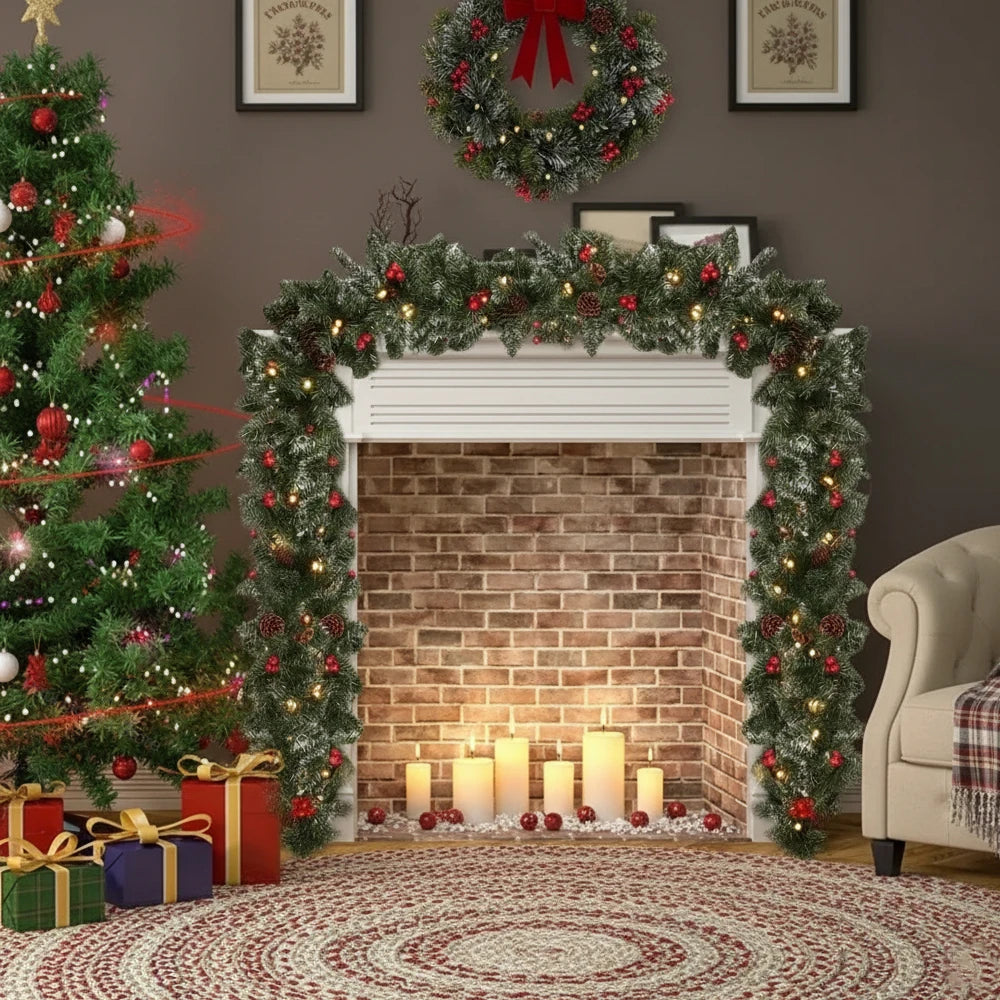 Evergreen Glow 270cm LED Christmas Garland — Pinecones & Red Berries | Seasons Co.