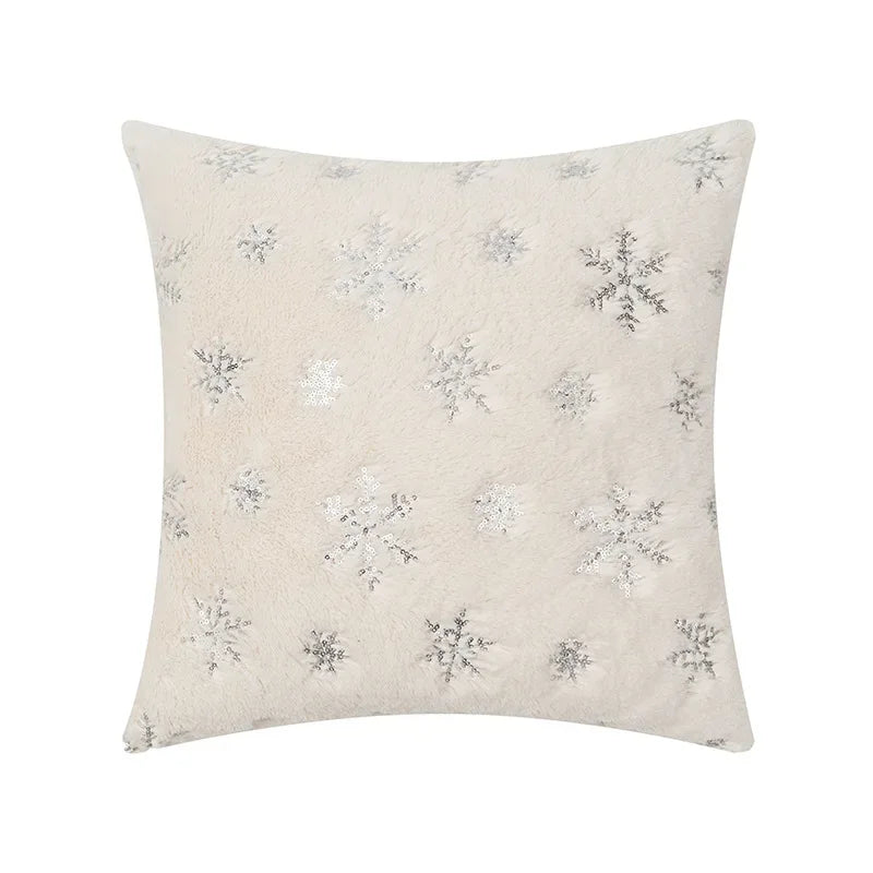 Snowflake Embroidered Cushion Cover – Winter Elegance