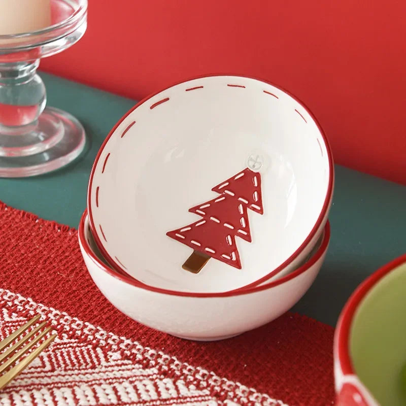 Nordic Ceramic Santa Claus Bowl – Embossed Holiday Edition