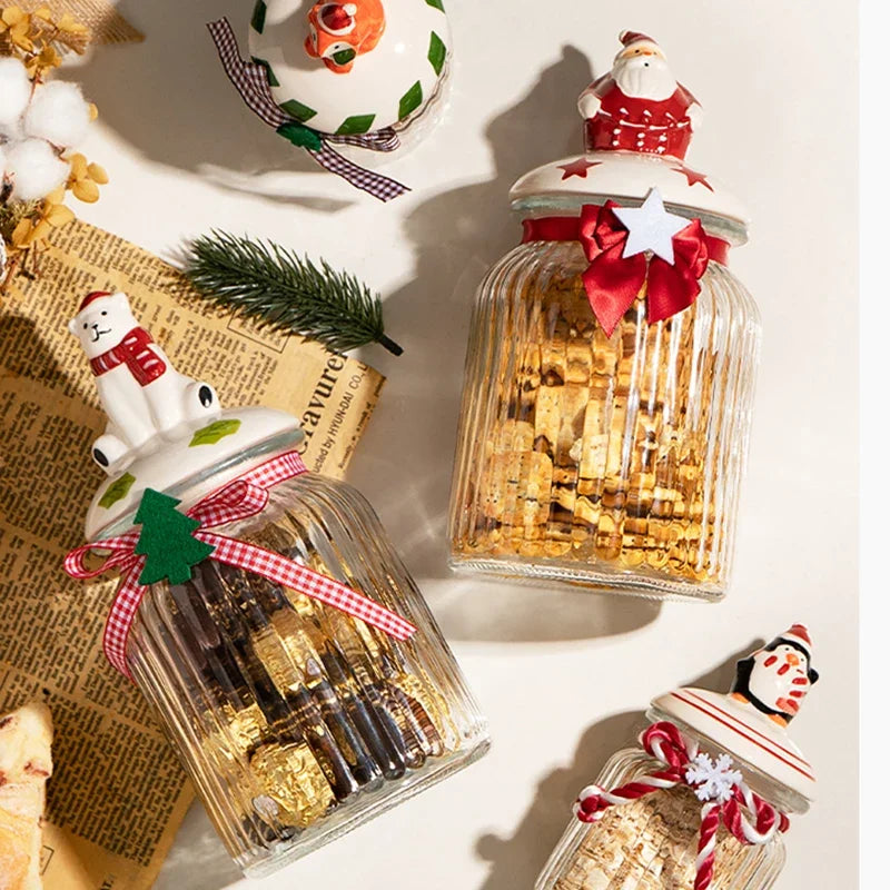 Set of Christmas Glass Cookie Jars – Festive Ceramic Lid Edition | Seasons Co.