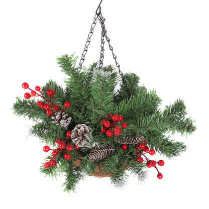 Evergreen Charm Hanging Christmas Basket — Frosted Pine & Berry Glow | Seasons Co.