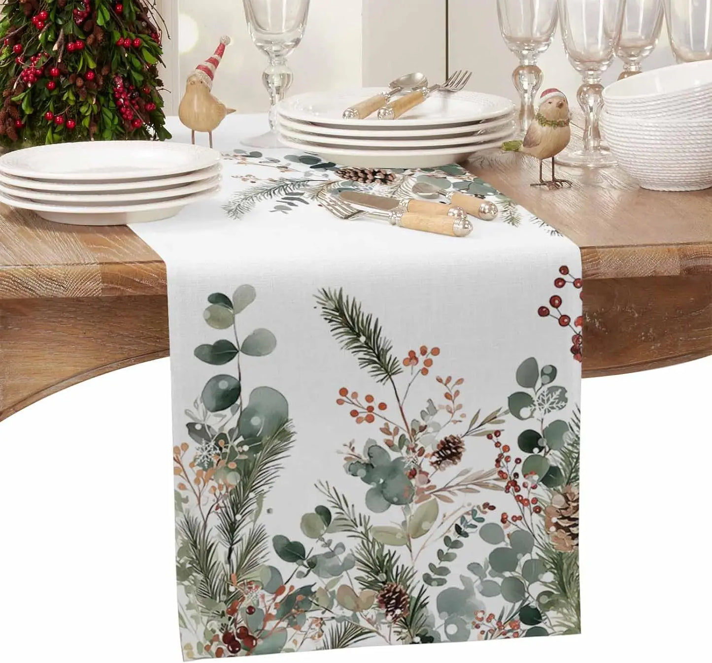 Christmas Botanical Table Runner – Pinecone & Eucalyptus Edition