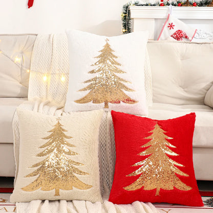 Gold Sequin Christmas Tree Cushion Cover – Holiday Luxe Edition