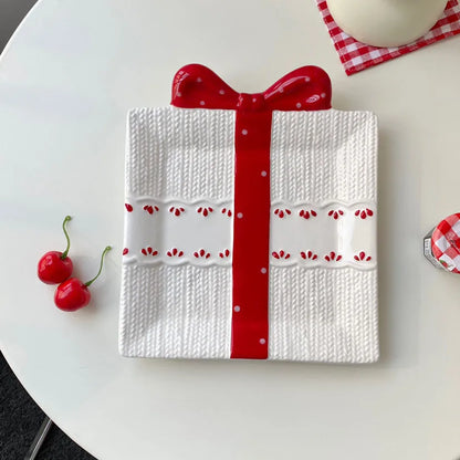 Textured Relief Ceramic Dessert Plate – Christmas Gift Edition