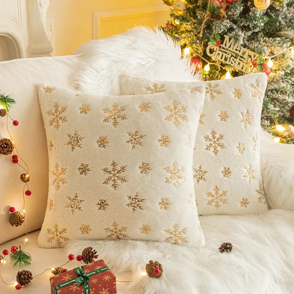 Snowflake Embroidered Cushion Cover – Winter Elegance