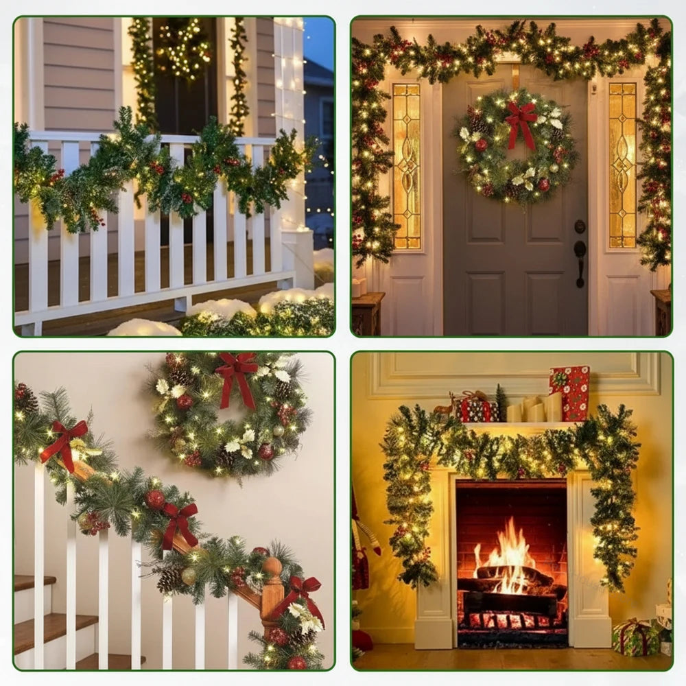 Evergreen Glow 270cm LED Christmas Garland — Pinecones & Red Berries | Seasons Co.