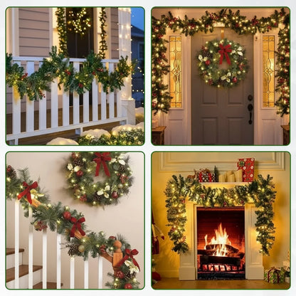 Evergreen Glow 270cm LED Christmas Garland — Pinecones & Red Berries | Seasons Co.