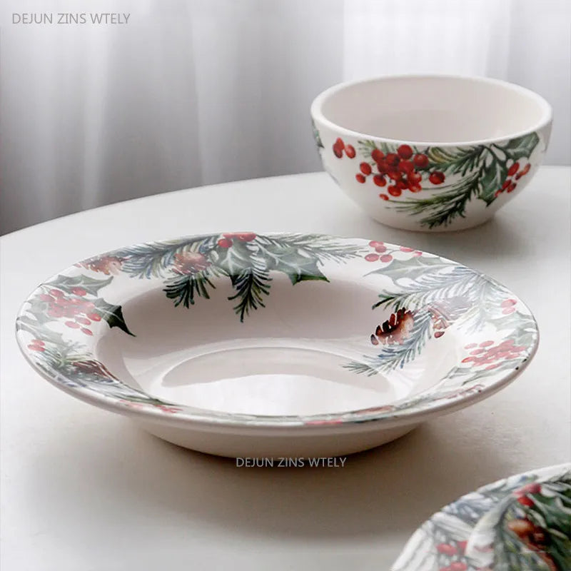 Christmas Holly Ceramic Dinner Plate – Festive Foliage Edition