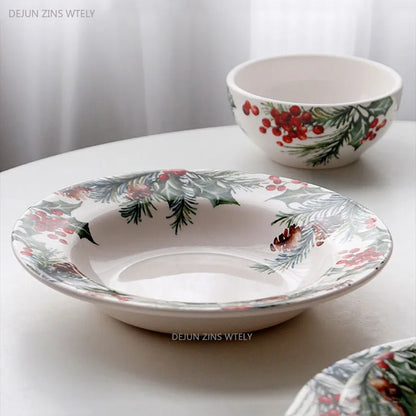 Christmas Holly Ceramic Dinner Plate – Festive Foliage Edition