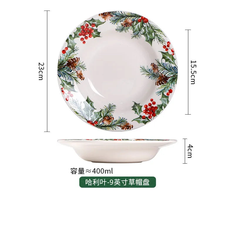 Christmas Holly Ceramic Dinner Plate – Festive Foliage Edition