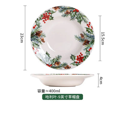 Christmas Holly Ceramic Dinner Plate – Festive Foliage Edition