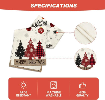 Merry Christmas Table Runner – Red Pine Tree Edition