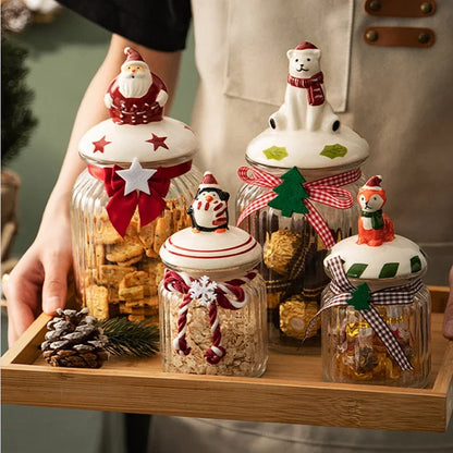 Set of Christmas Glass Cookie Jars – Festive Ceramic Lid Edition | Seasons Co.