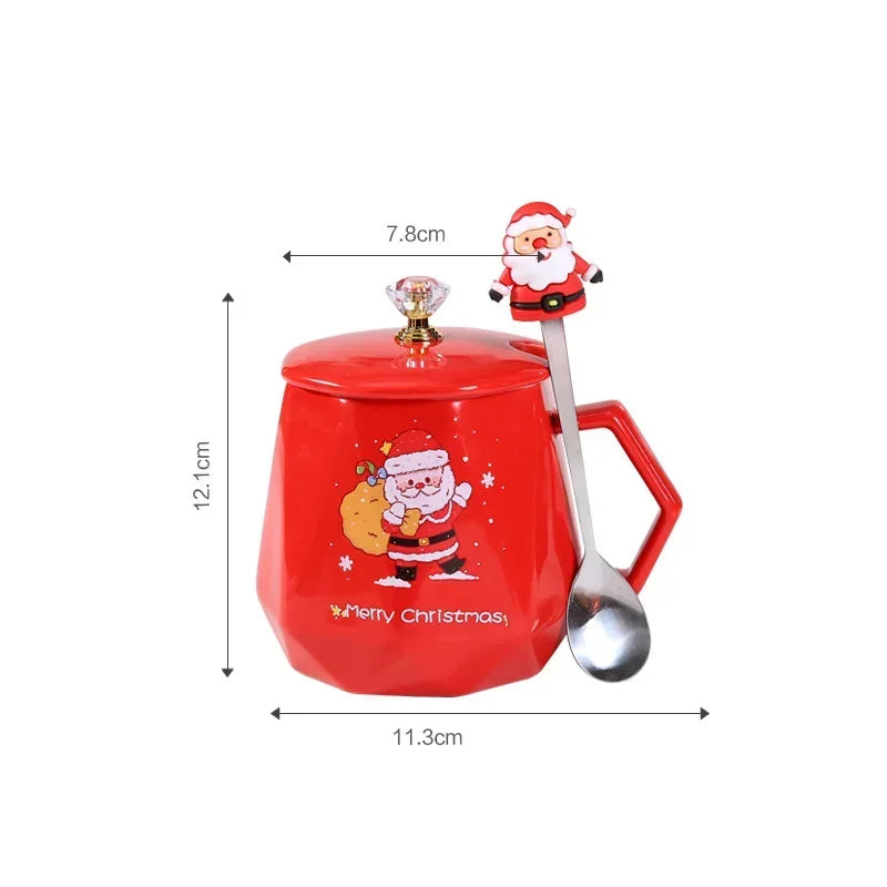 Christmas Ceramic Mug with Lid & Spoon – Santa & Elk Edition