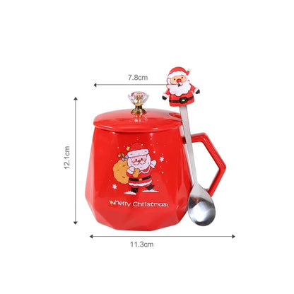 Christmas Ceramic Mug with Lid & Spoon – Santa & Elk Edition