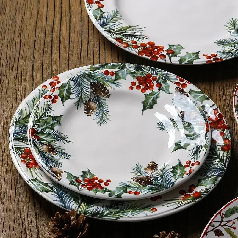 Festive Holiday Ceramic Plate – “Festive Foliage” Edition Porcelain