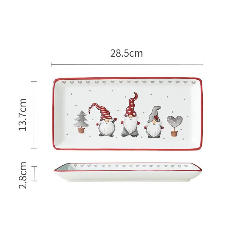Rectangular Ceramic Dinner Plate Christmas Plate Santa Claus Pattern Afternoon Tea Dessert Tray Kitchen Steak Plate Tableware