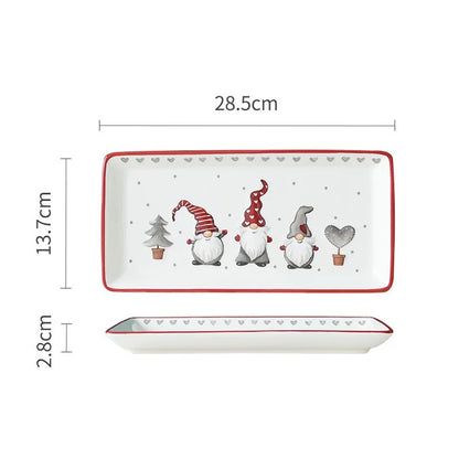 Rectangular Ceramic Dinner Plate Christmas Plate Santa Claus Pattern Afternoon Tea Dessert Tray Kitchen Steak Plate Tableware
