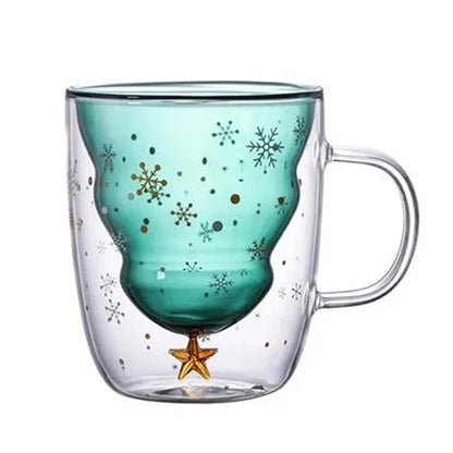 Christmas Tree Double-Wall Glass Mug – Holiday Sparkle Edition