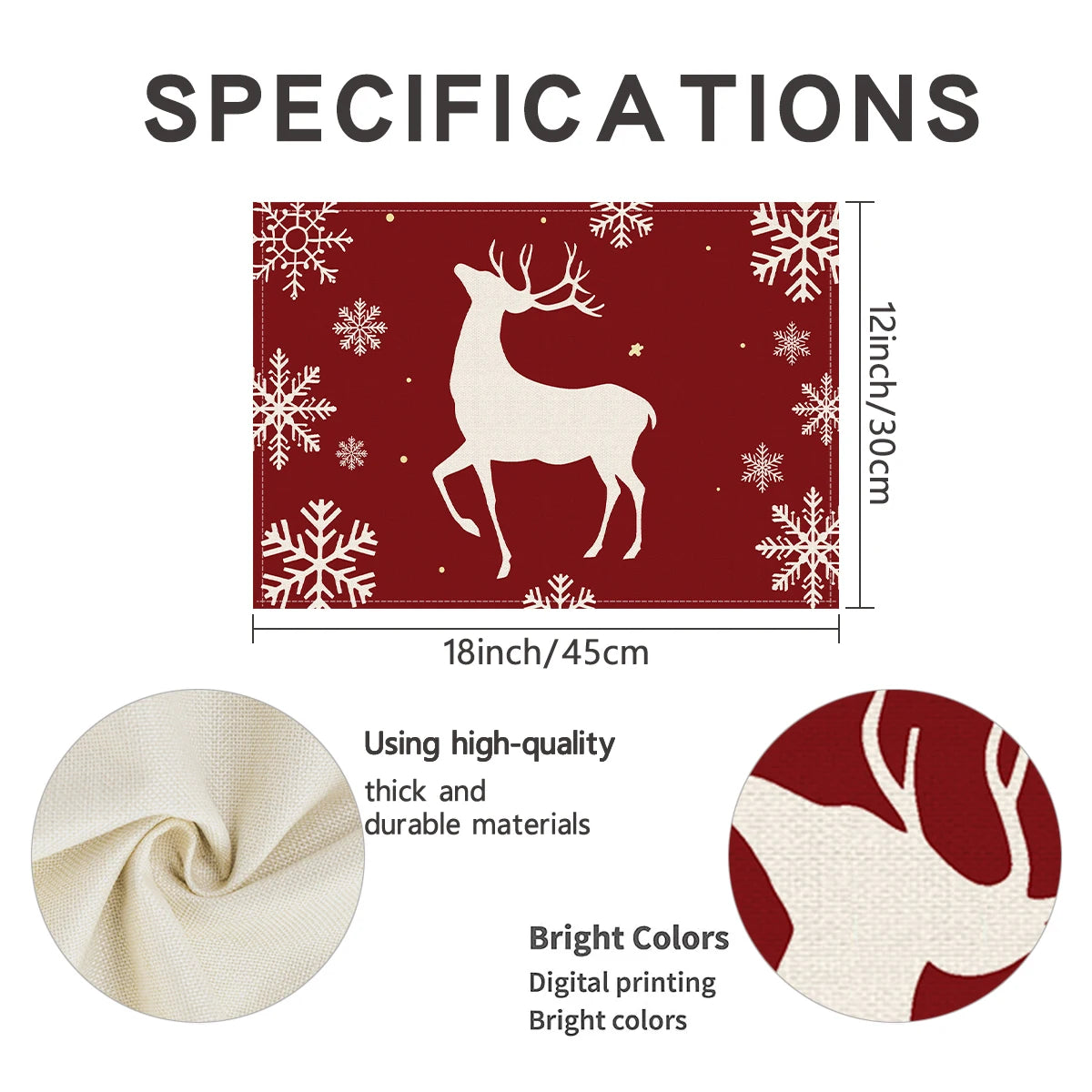 Christmas Placemats – Snowflake & Reindeer Edition (Set of 1 / 4 / 6)