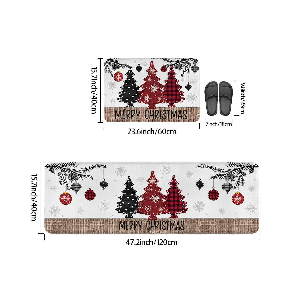 Christmas Kitchen Floor Mat – Tree & Ornament Edition (1 / 2 / 3 pcs)