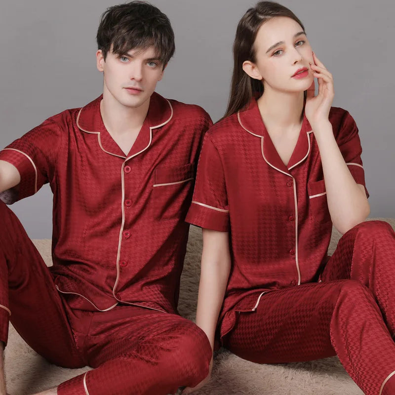 Ensemble pyjama de Noël pour couple – Édition satin de soie glacée