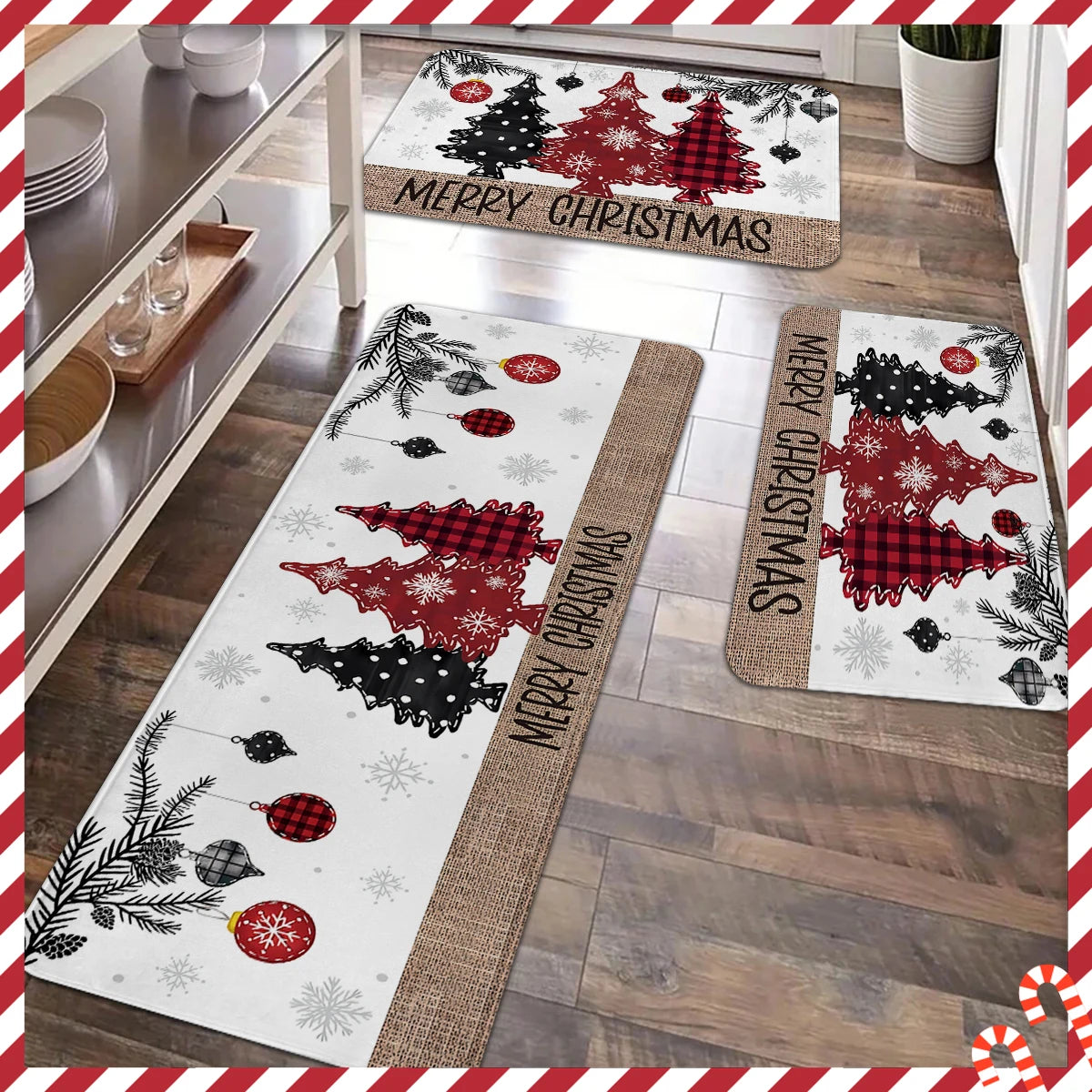 Christmas Kitchen Floor Mat – Tree & Ornament Edition (1 / 2 / 3 pcs)