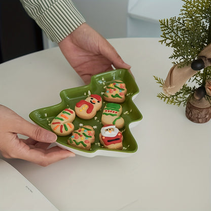 Green Christmas Tree Ceramic Plate – Snowflake Edition | Seasons Co.