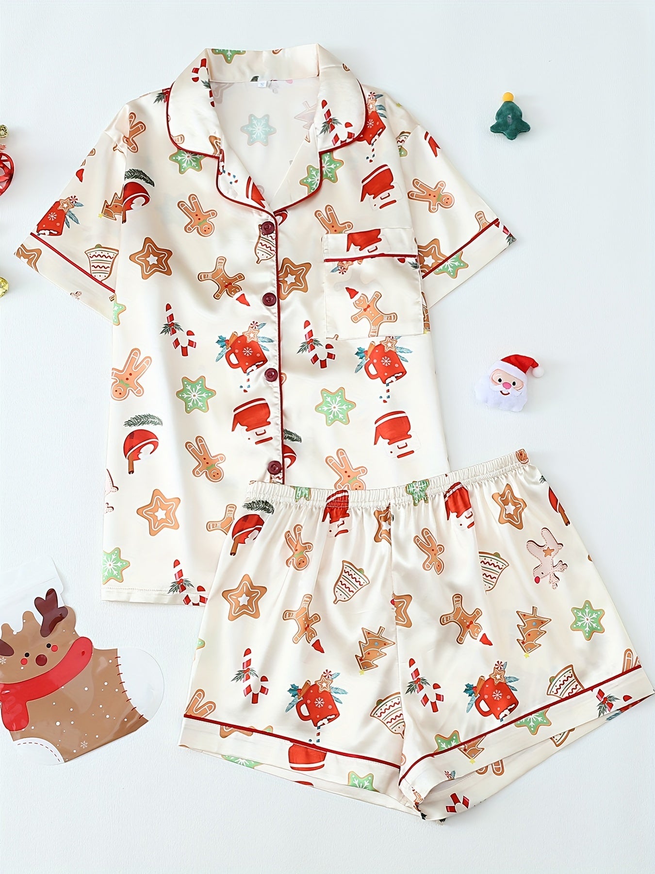 Christmas Cartoon Satin Short Set – Festive Summer Edition | Seasons Co.