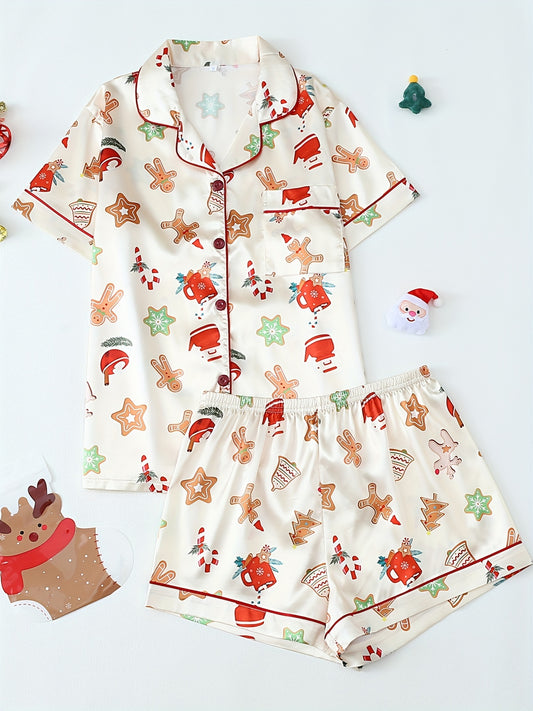 Christmas Cartoon Satin Short Set – Festive Summer Edition | Seasons Co.