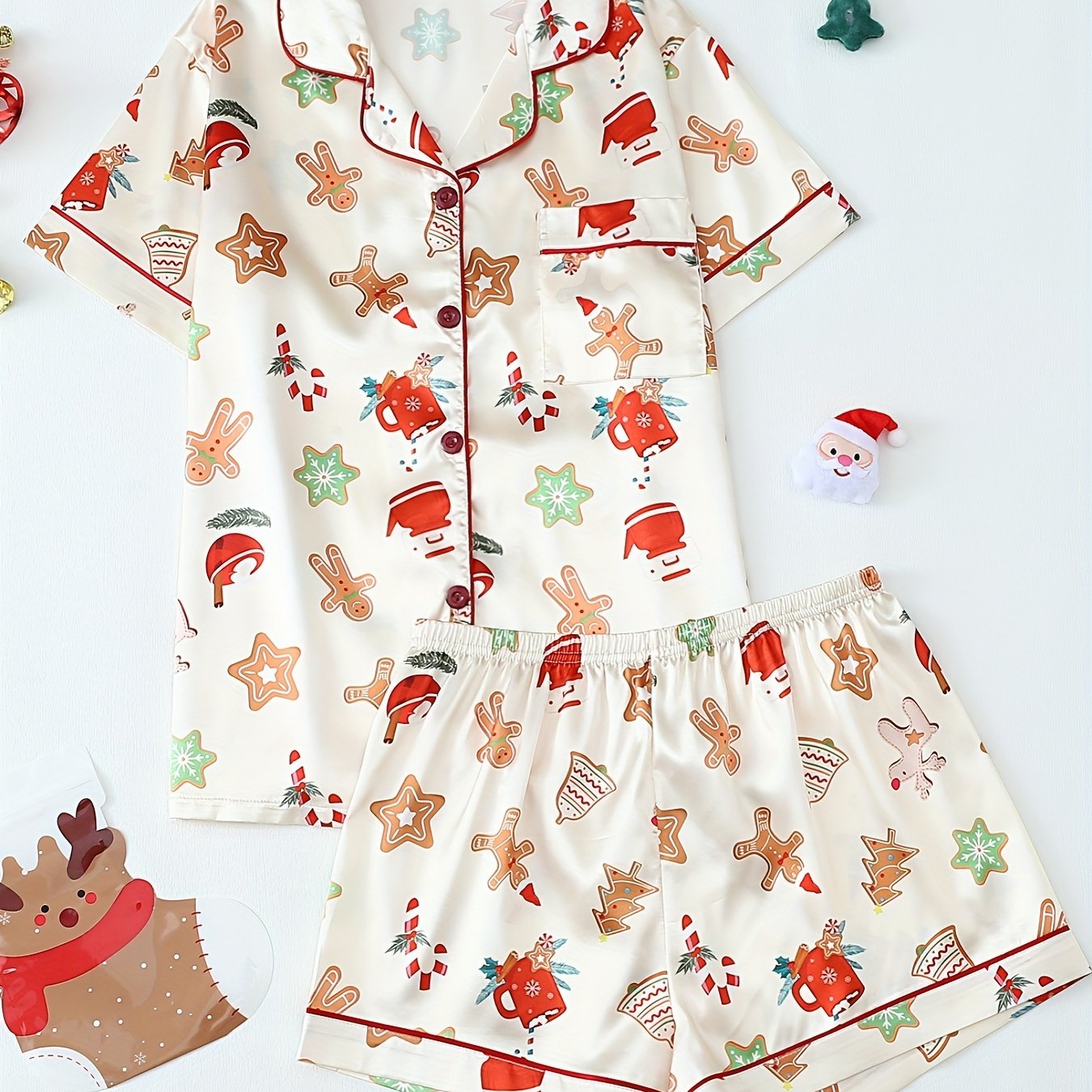 Christmas Cartoon Satin Short Set – Festive Summer Edition | Seasons Co.